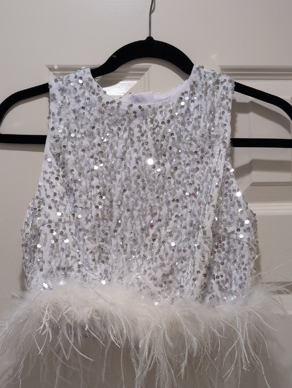 Cloud Ten White Sequin Feather Crop Top Size S